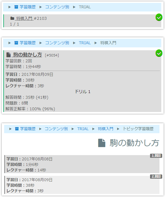 コンテンツ別履歴